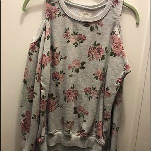 floral long sleeve cut shoulder top